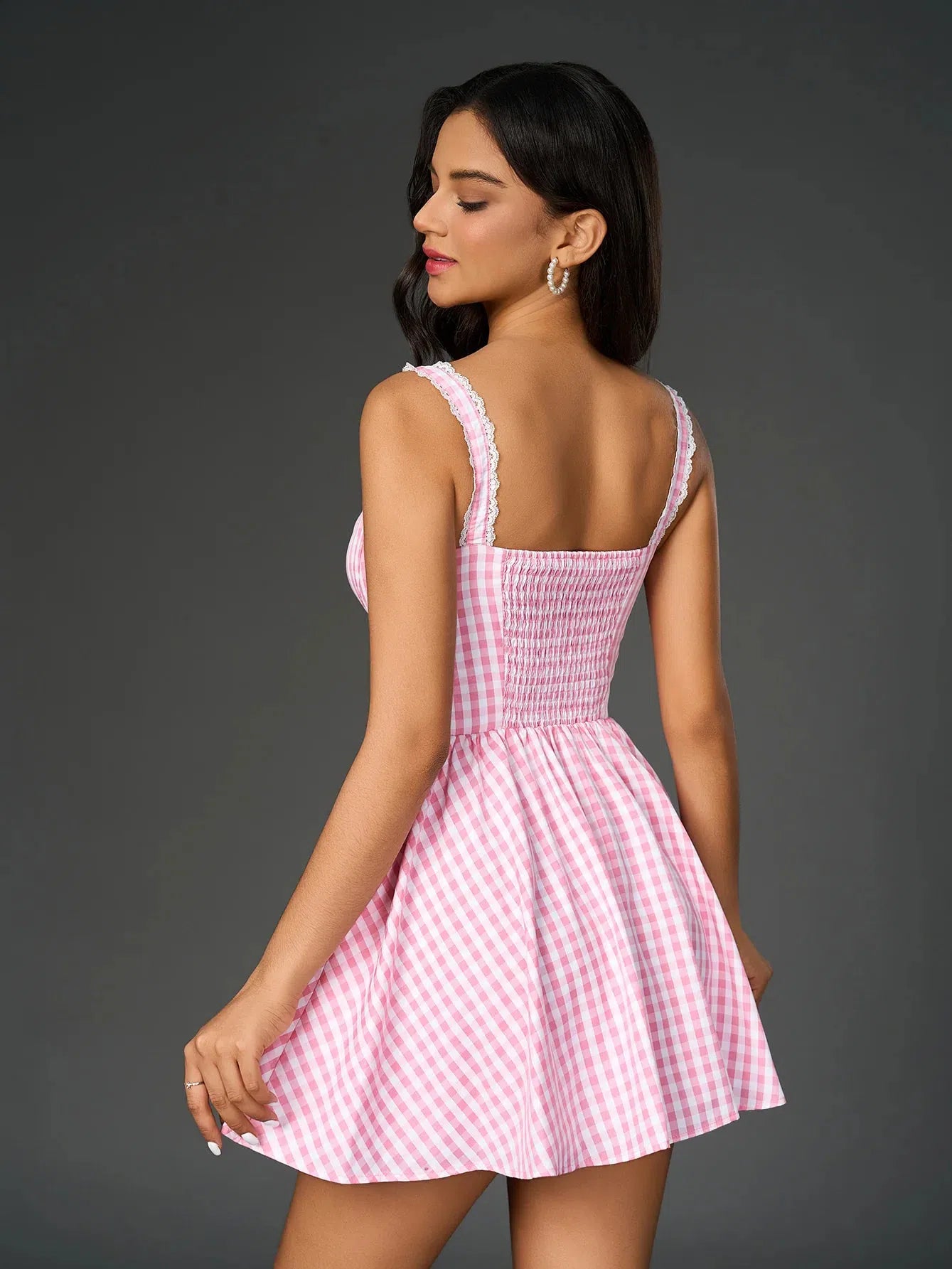 Sweetheart Neck Corset Gingham Print Short Dress