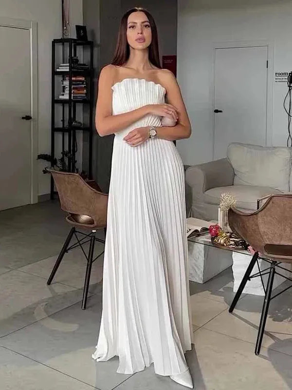 High Slit Tube Shell Pleated Backless Gown Maxi Dress
