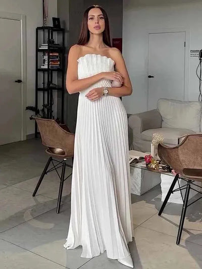 High Slit Tube Shell Pleated Backless Gown Maxi Dress