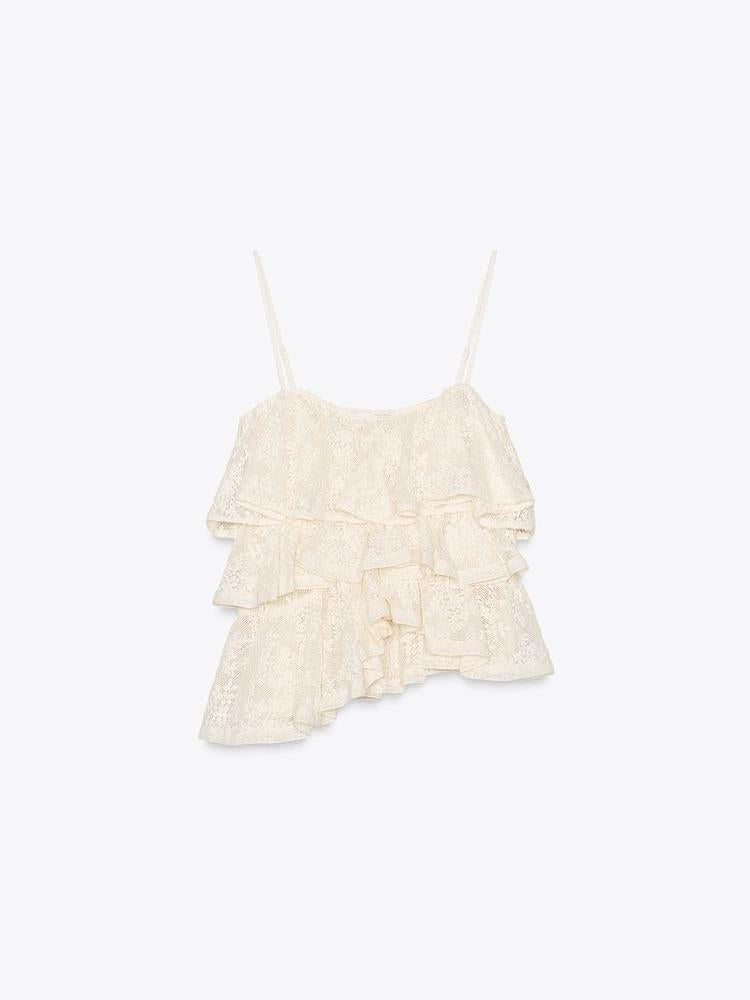 Asymmetric Lace Ruffle Top