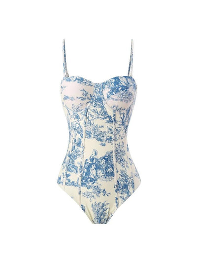 Corset Floral Print Swimsuit Set With Skirt