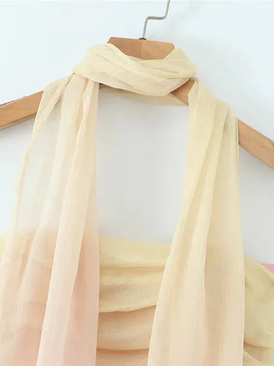 Gradient Short Tube Backless Dress with Scarf