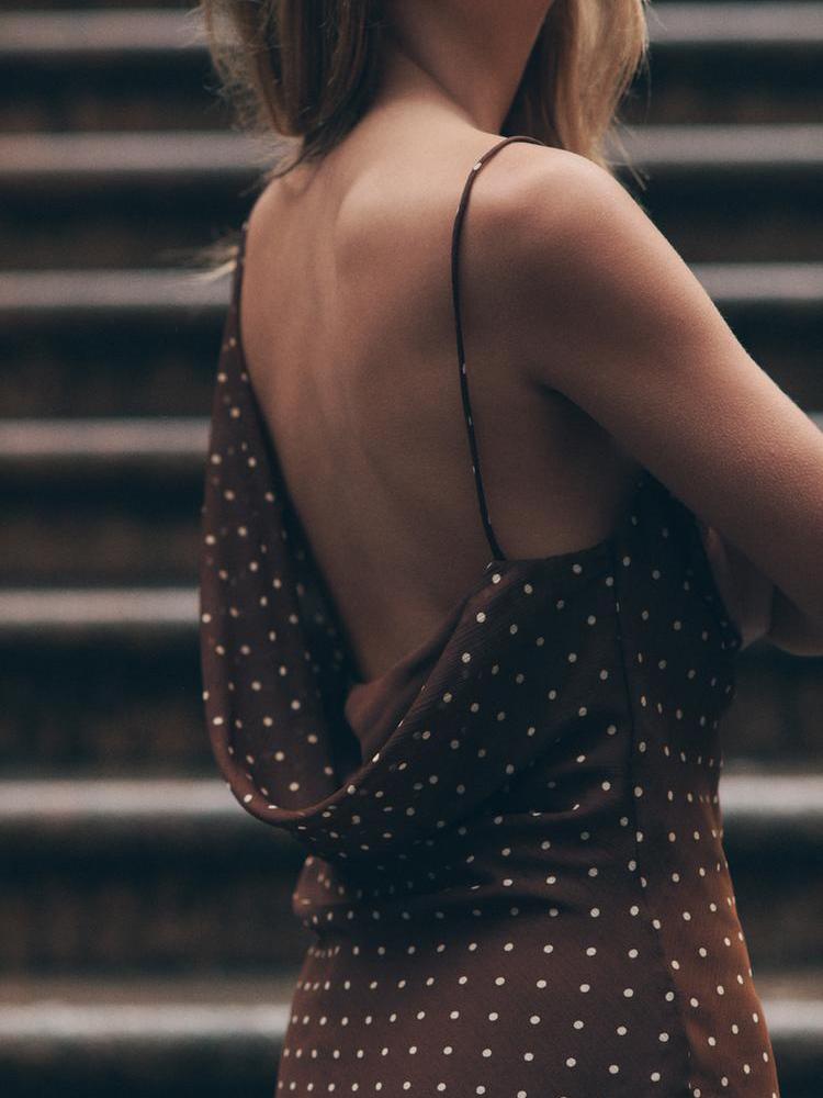 Polka Dot Draped Asymmetric Maxi Dress