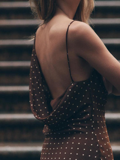 Polka Dot Draped Asymmetric Maxi Dress