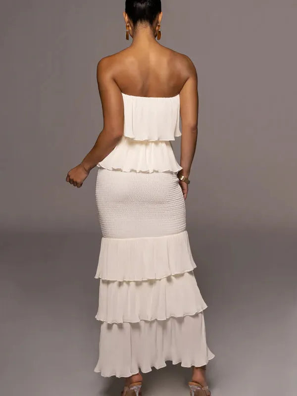 Strapless Ruffle Tiered Smocked Frill Dress