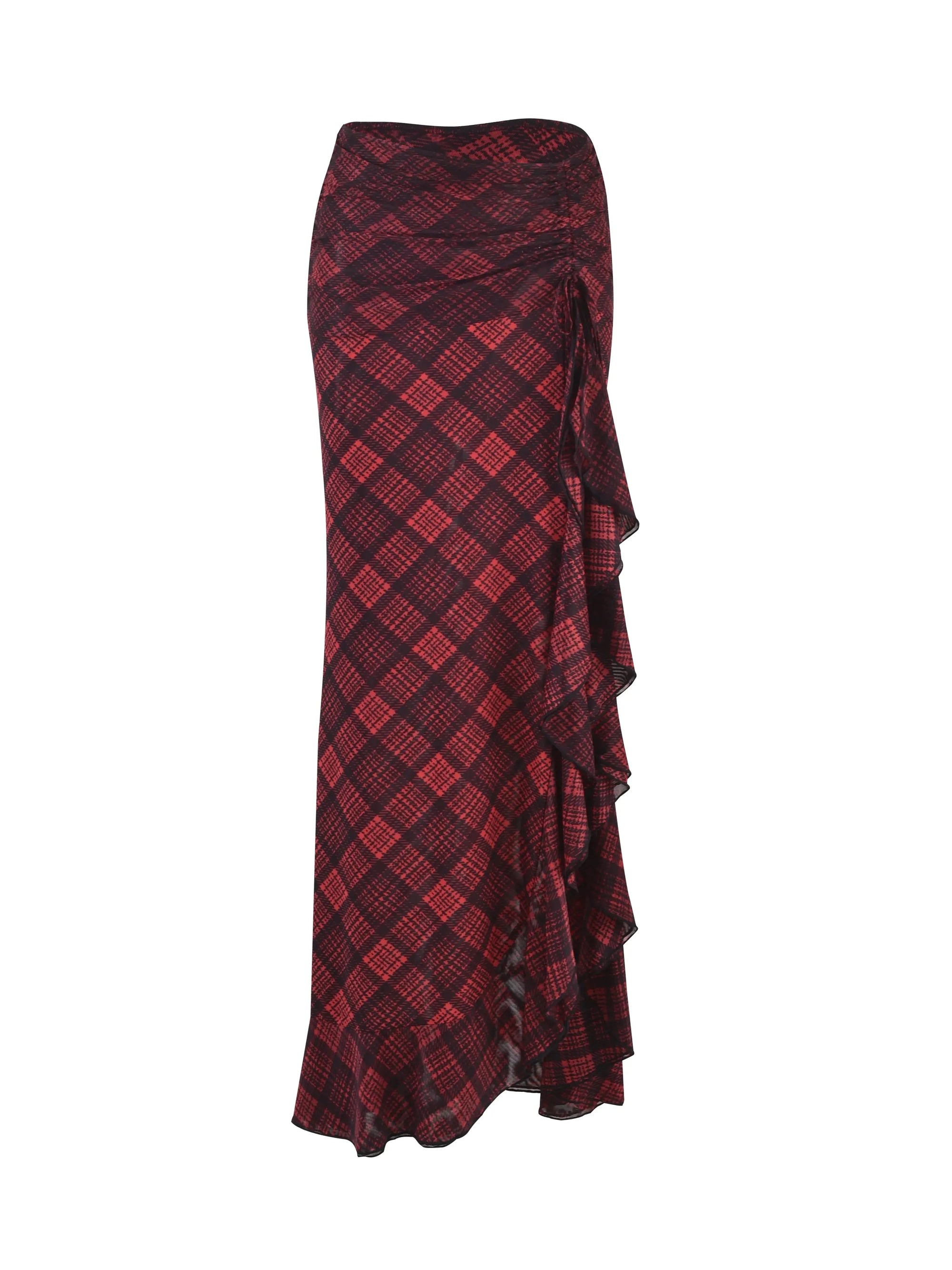 Diana Plaid Print Vest Top & Wrap Slit Skirt Coord Set