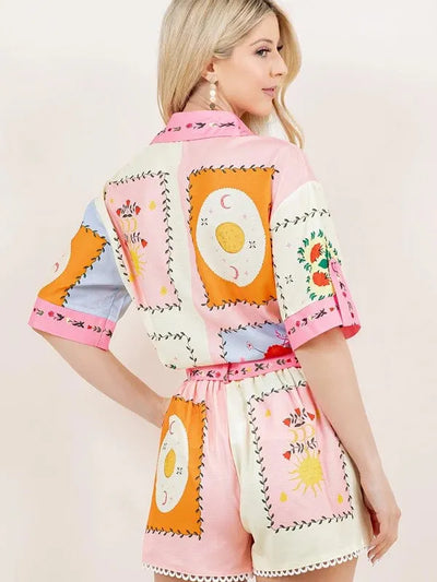 Sun/ Moon Tile Print Shirt & Shorts Coord Set