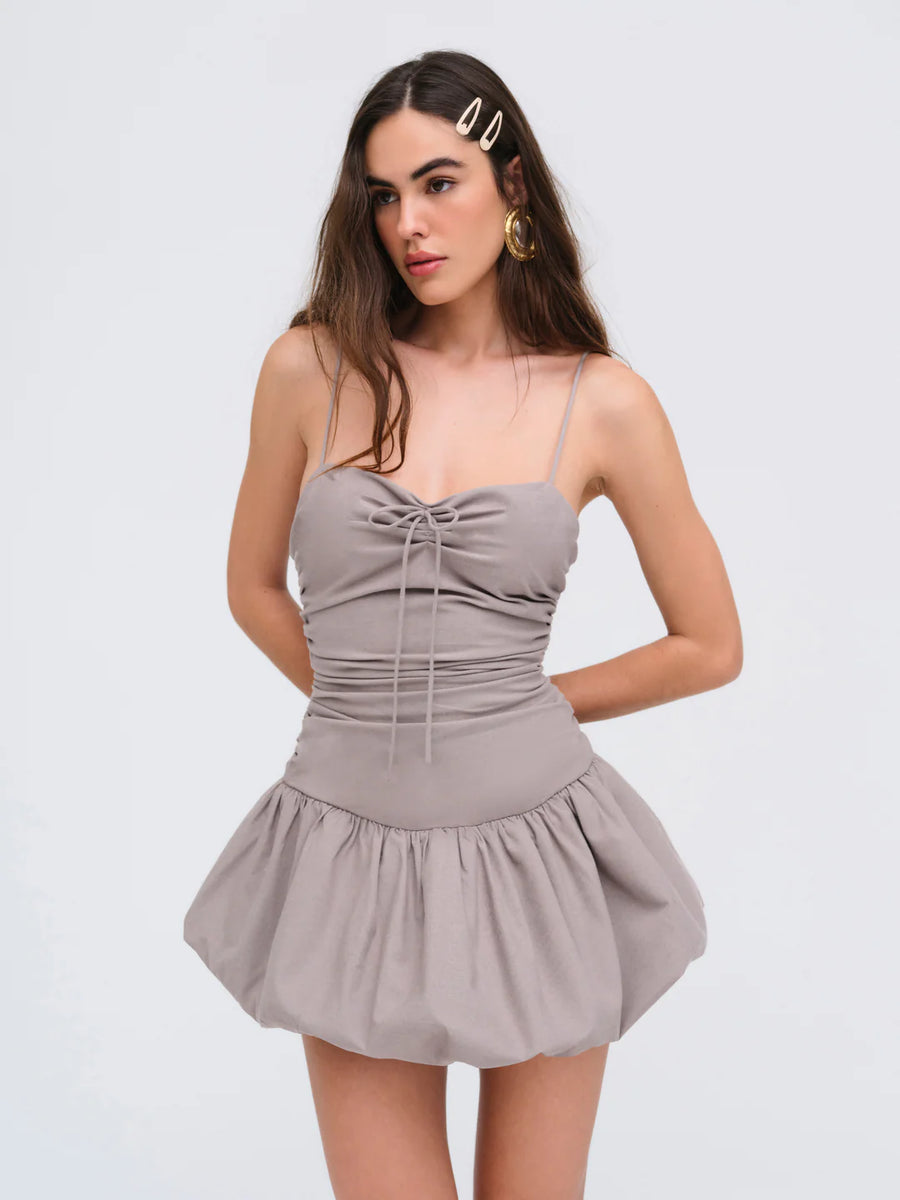 Spaghetti Strap Ruched Bodice Puff Short Dress