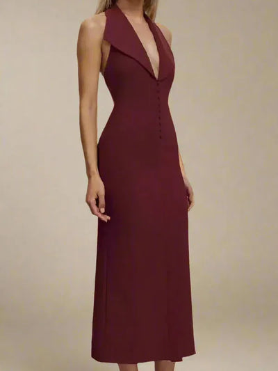 Halterneck Backless Midi Dress