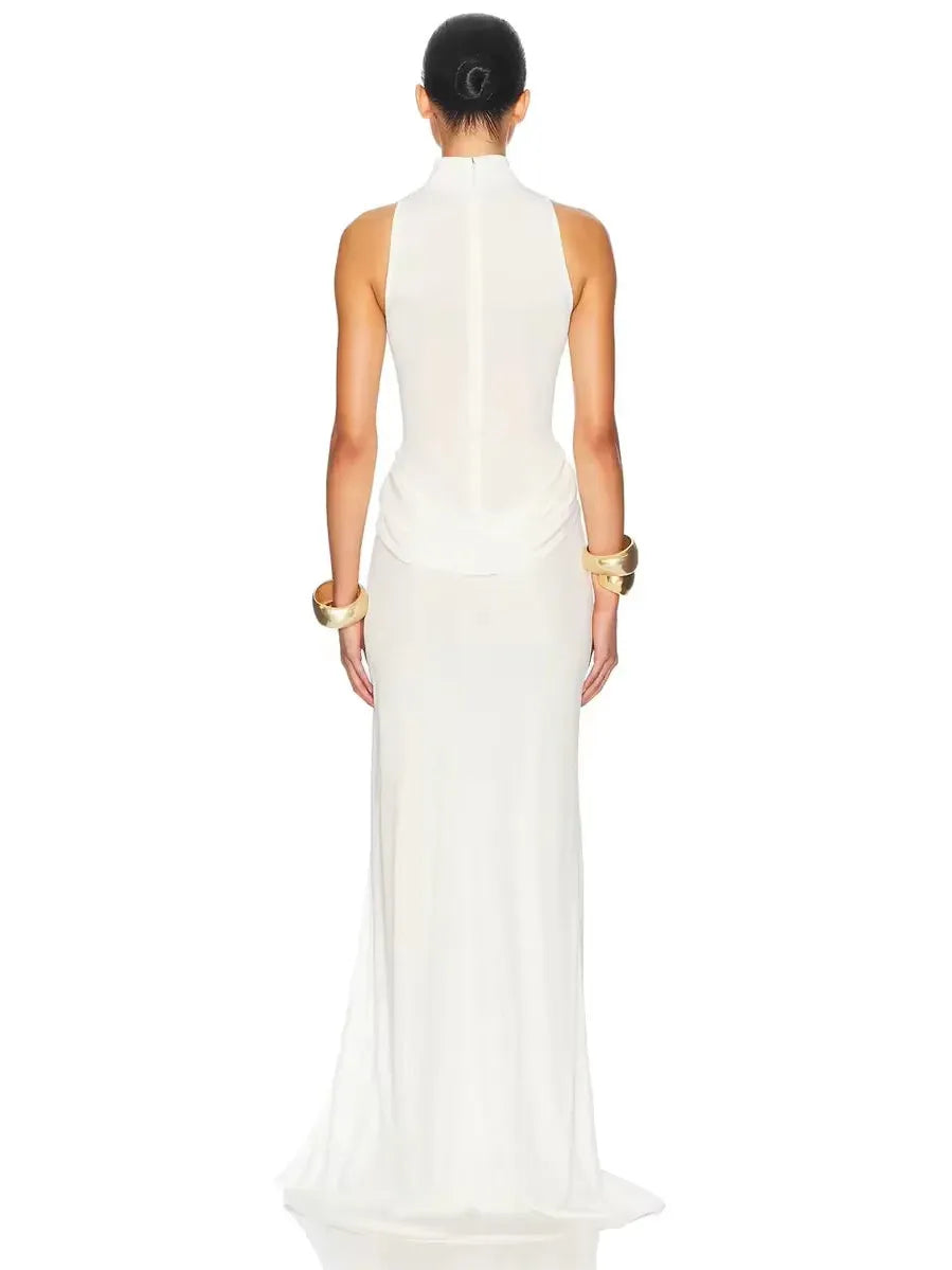 Asymmetric Draped Elegant High Slit Maxi Dress