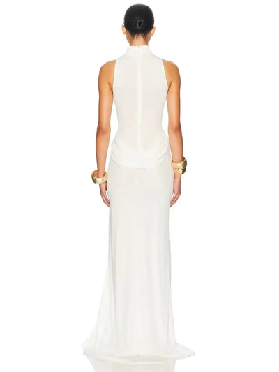 Asymmetric Draped Elegant High Slit Maxi Dress