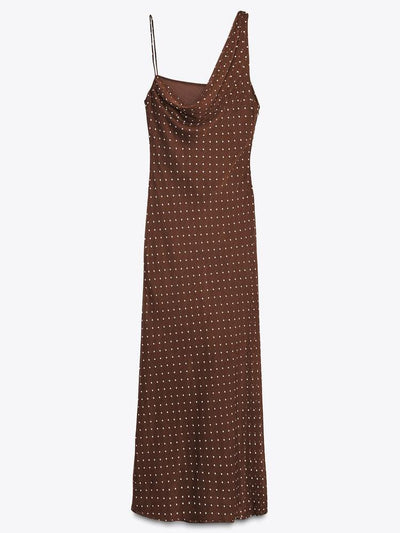 Polka Dot Draped Asymmetric Maxi Dress