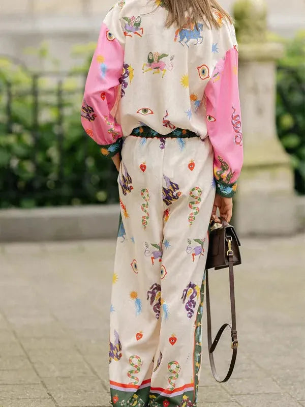 Summer Animal Eye Print Shirt & Pants Coord Set