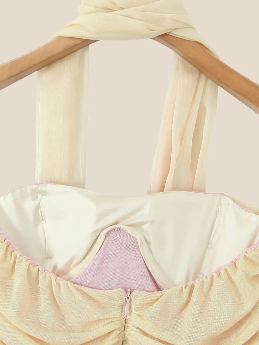 Gradient Short Tube Backless Dress with Scarf