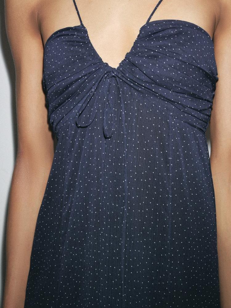 Blue Dot Asymmetric V Neck Maxi Dress