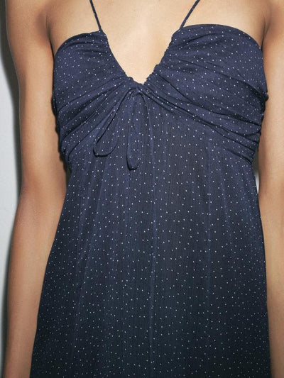 Blue Dot Asymmetric V Neck Maxi Dress