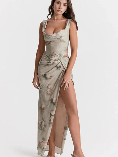 Tied Back Corset Top & Slit Skirt Coord Set