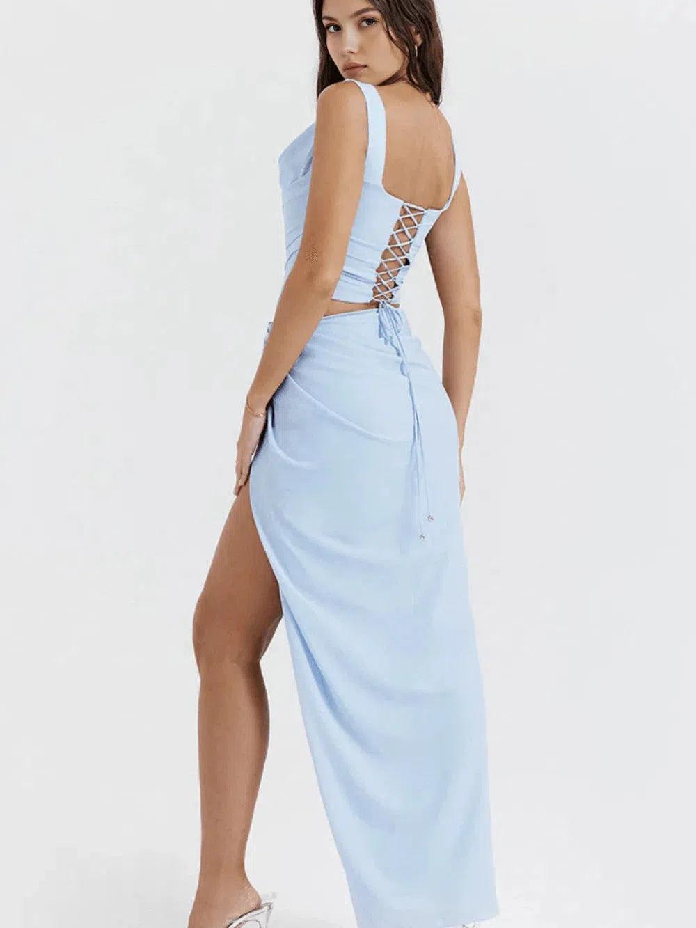 Tied Back Corset Top & Slit Skirt Coord Set