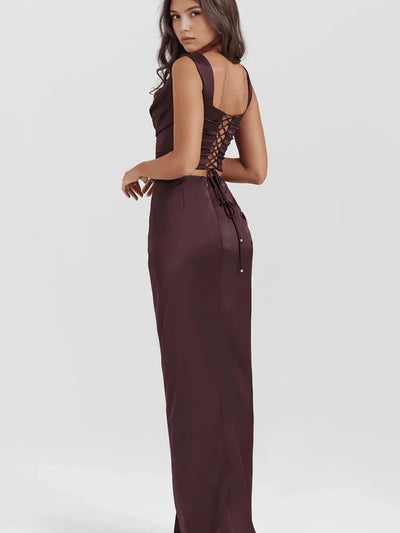 Tied Back Corset Top & Slit Skirt Coord Set