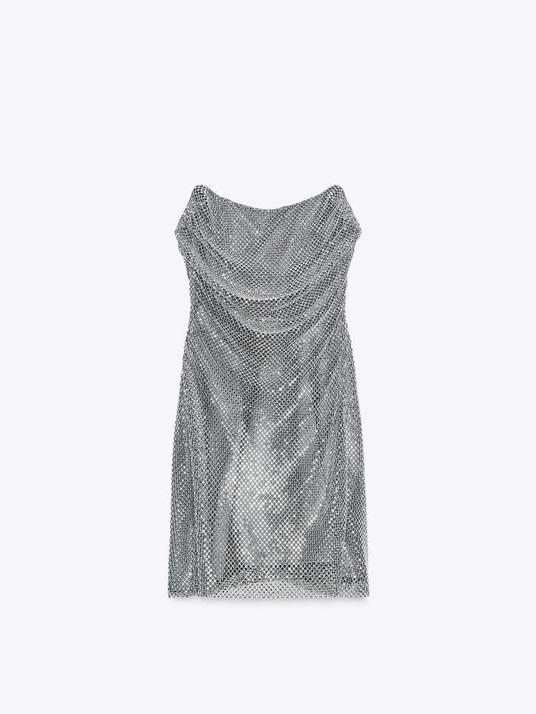 Silver Rhinestone Tube Short Dress