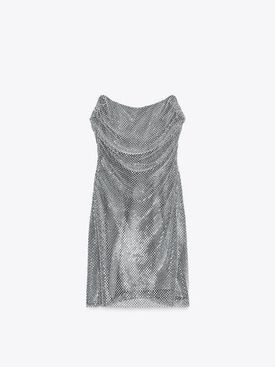 Silver Rhinestone Tube Short Dress