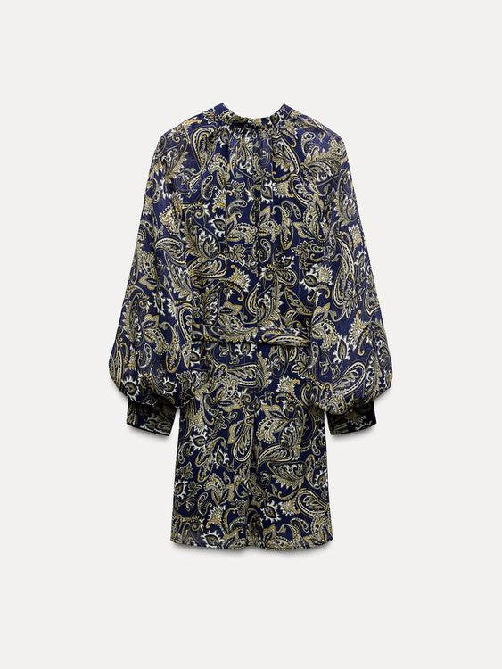 Paisley Print Long Sleeves Short Dress