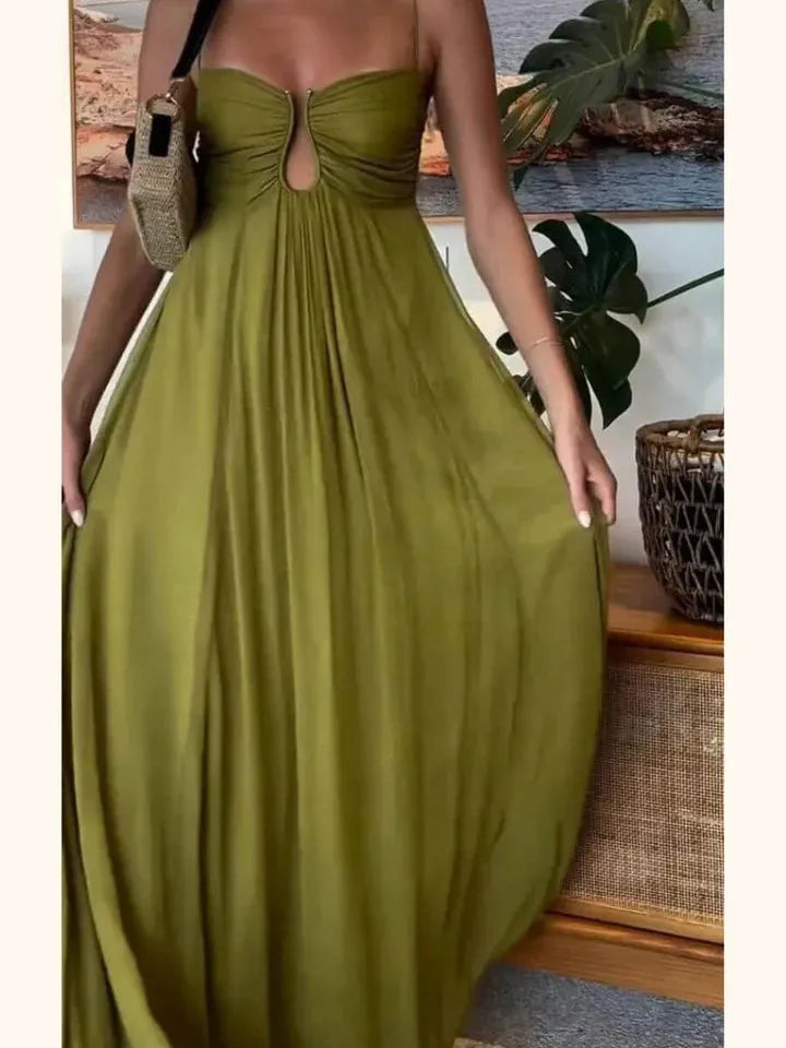 Juliana Deep Neck Applique Spaghetti Strap Maxi Dress