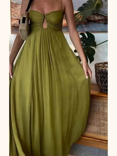 Juliana Deep Neck Applique Spaghetti Strap Maxi Dress