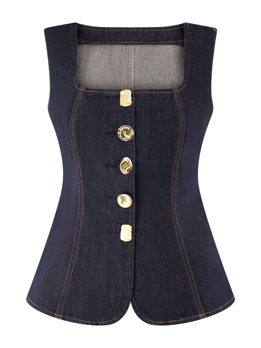 Sleeveless Button Down Applique Denim Vest Top