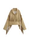 Suede Fringe Tassel Full Sleeves Blazer