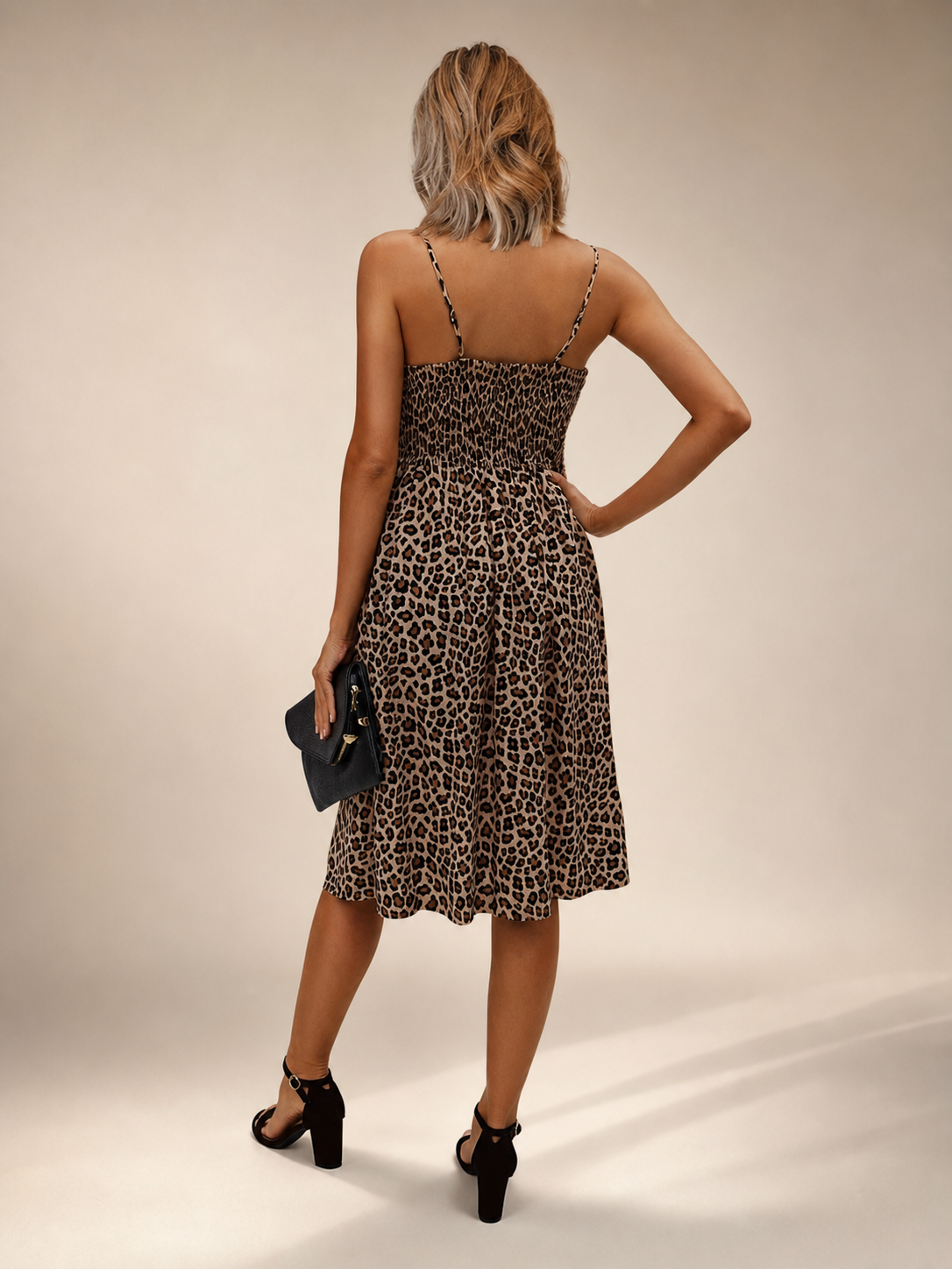 V-Neck Spaghetti Strap Leopard Print Midi Dress by Exclusives, on sale