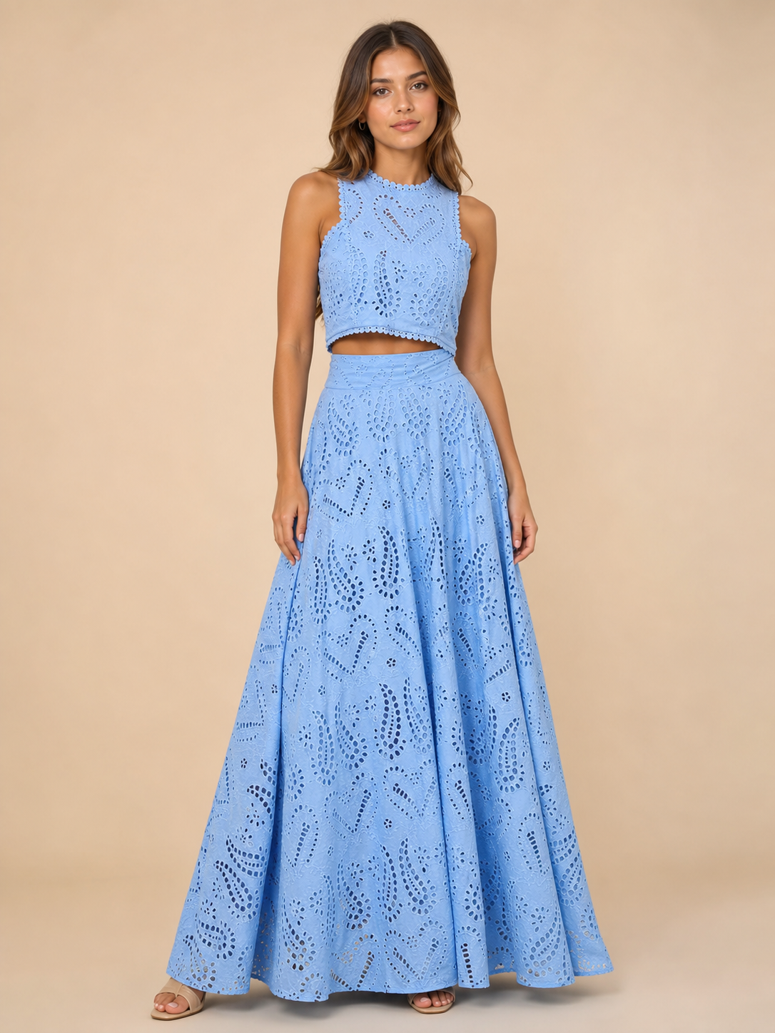 Embroidered Lace Work Crop Top & Skirt Coord Set