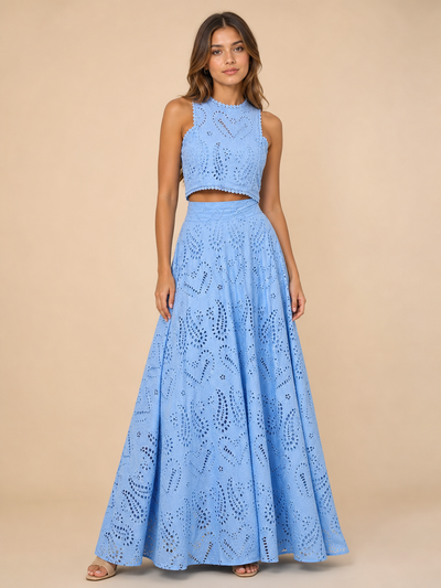 Embroidered Lace Work Crop Top & Skirt Coord Set