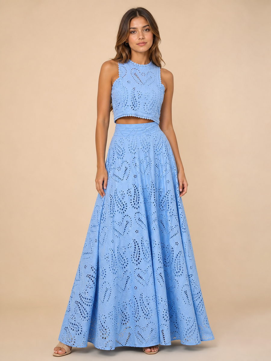 Embroidered Lace Work Crop Top & Skirt Coord Set