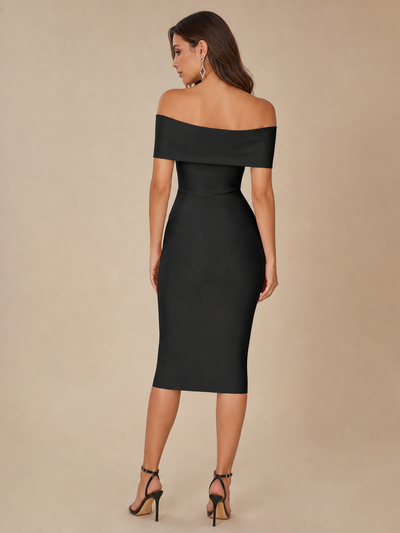 Off Shoulder Barnet Bodycon Dress by Exclusives, black, on sale