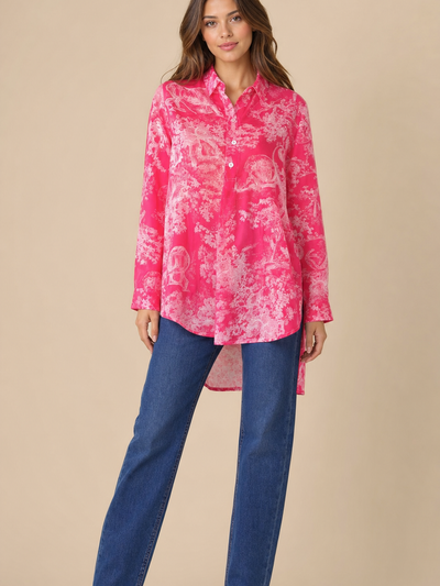 Floral Print CD Shirt by Branded, pink with white floral pattern, long-sleeve button-down top.