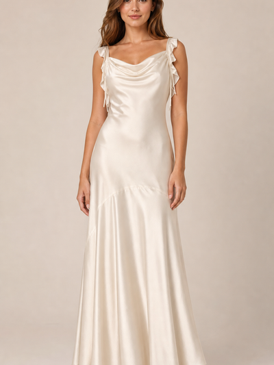 Frill Strap Mermad Maxi Dress, ivory satin, EXCLUSIVES, on sale