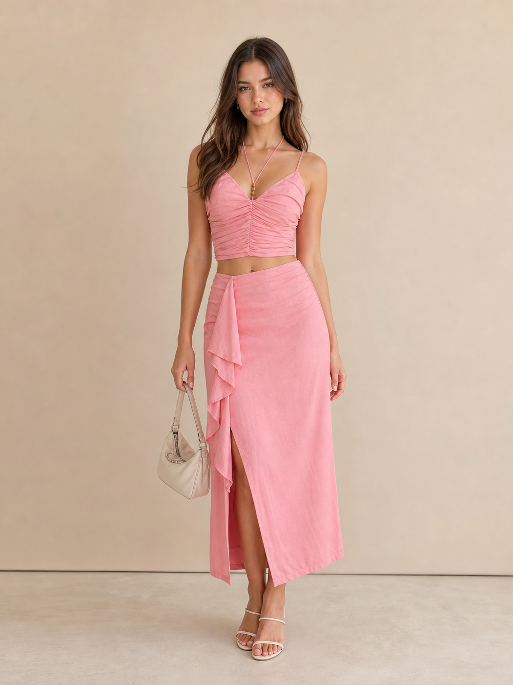 Pink Cami Top & Ruffles Skirt Coord Set, EXCLUSIVES 2-piece pink ensemble