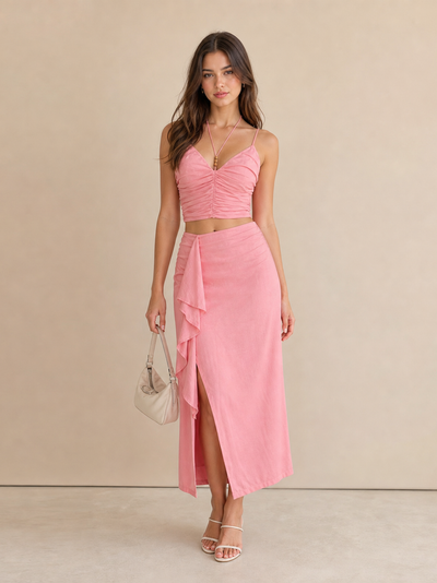 Pink Cami Top & Ruffles Skirt Coord Set, EXCLUSIVES 2-piece pink ensemble