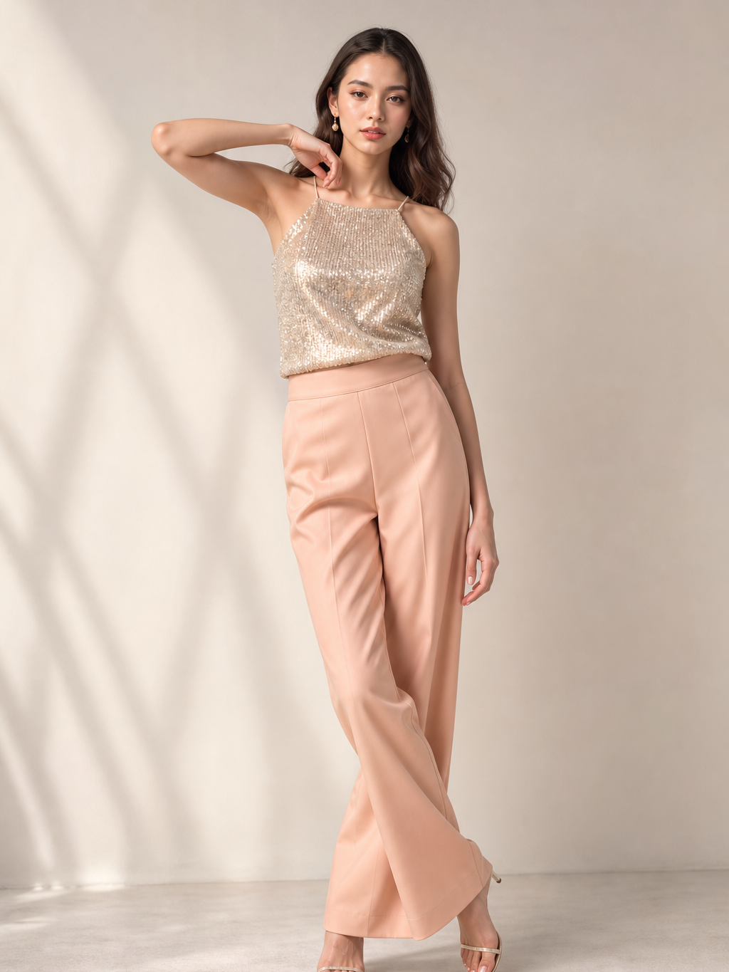 Rhinestone mesh halter top by SR Store in champagne gold