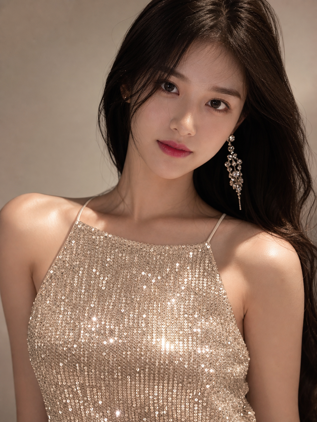 Rhinestone Mesh Halter Top SR Store, champagne gold sequined fabric, on sale