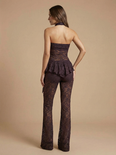 Black Lace Flared Pants Co‑ord Set