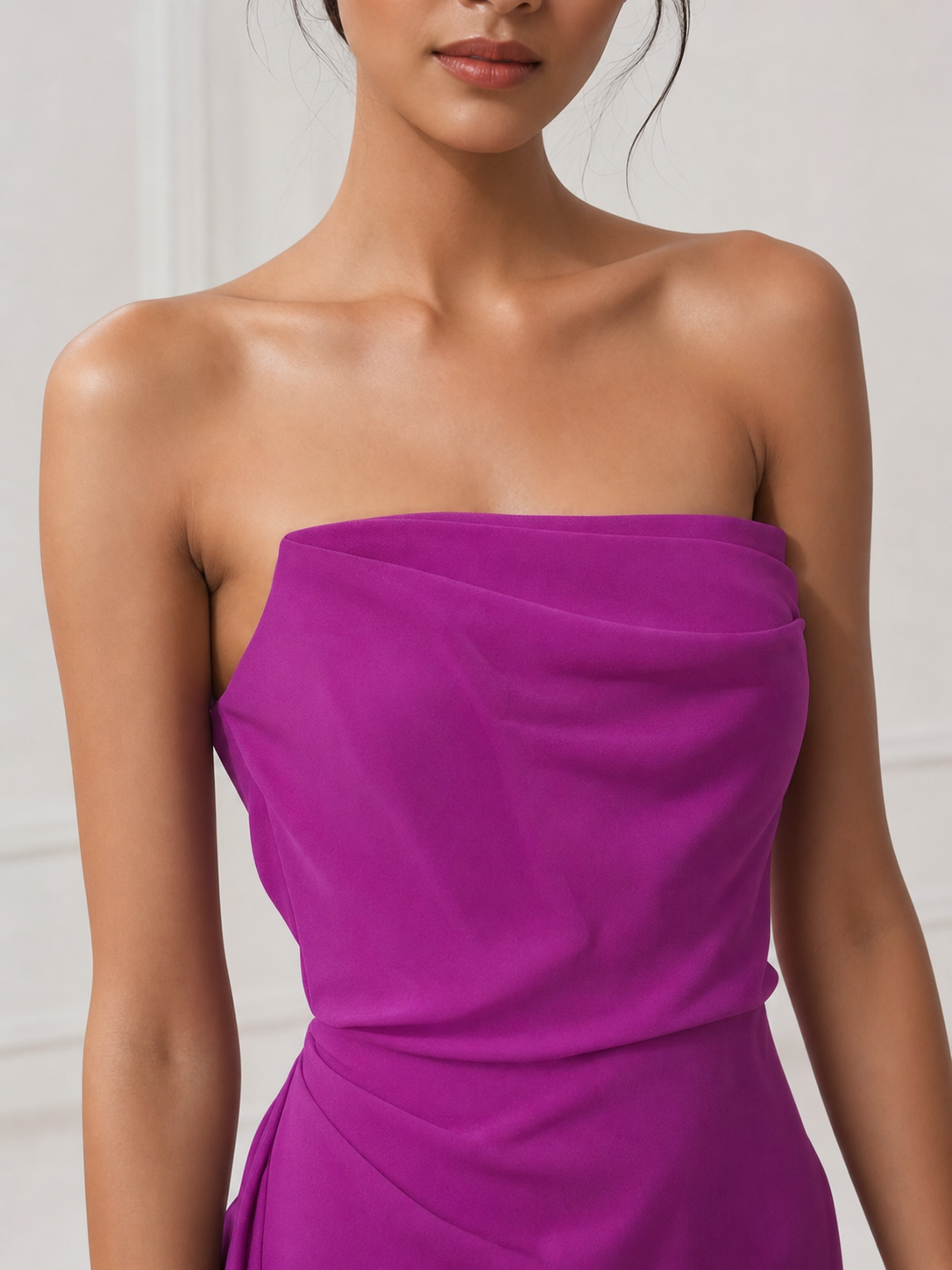 Pink tube strapless maxi dress with high slit on sale