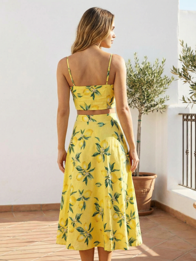 Printed crop top and midi skirt co‑ord set