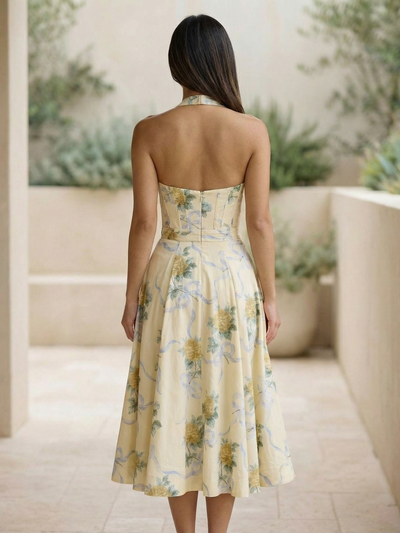 Floral Halter Fit‑and‑Flare Midi Dress