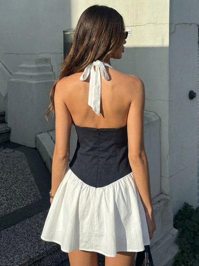 Contrast Halter Mini Dress