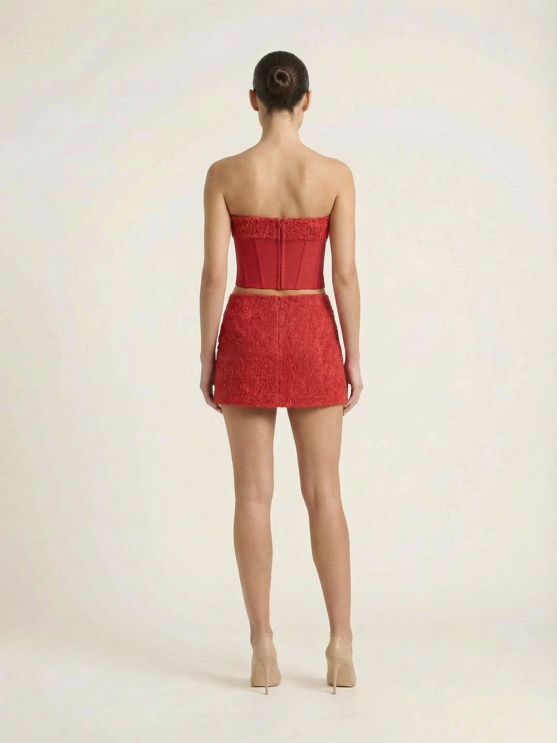 Textured Strapless Crop Top and Mini Skirt Co‑ord Set