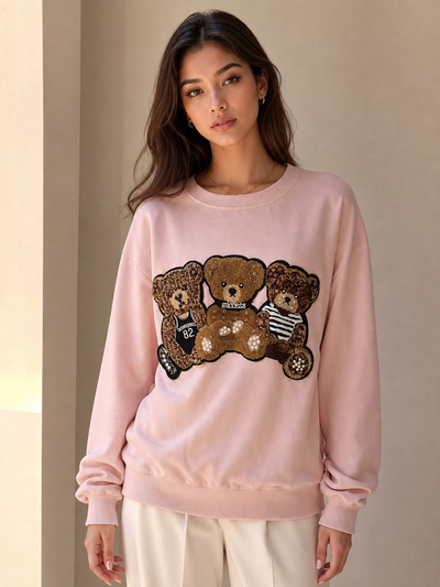 Panda Print Sweatshirt EXCLUSIVES, pink with sequin panda graphic.