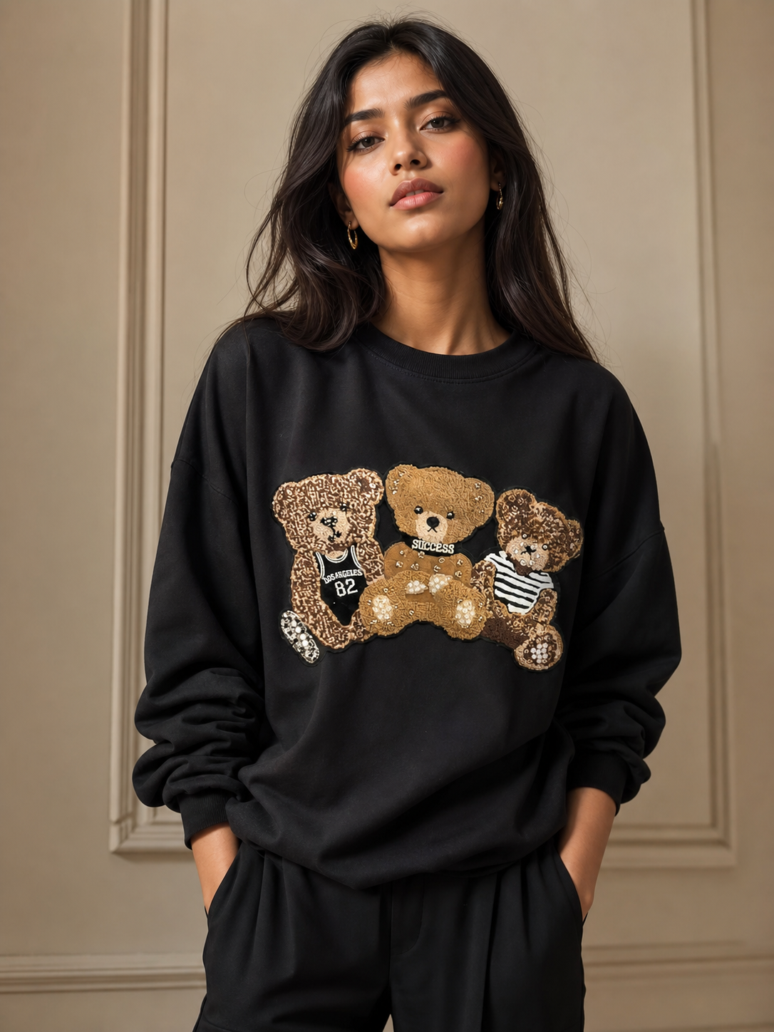 Panda Print Sweatshirt on sale, black sweatshirt with gold sequin graphic