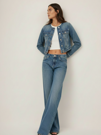 Denim waist coat & wide-leg pant coord set by EXCLUSIVES in blue denim
